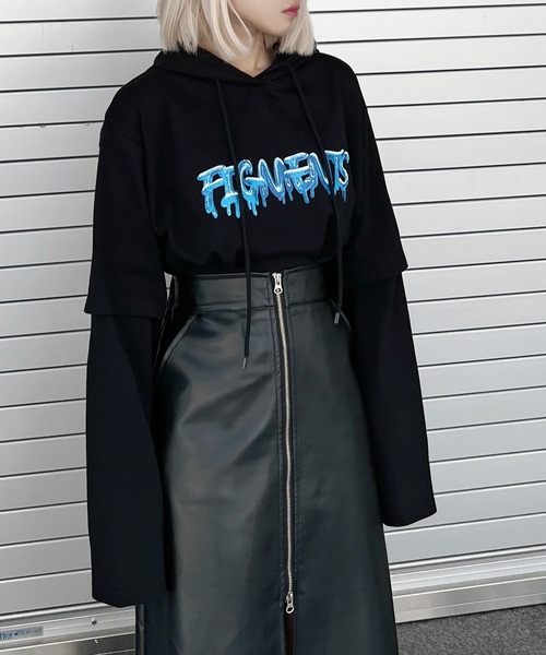 Figments（フィグメンツ）の「フェイクレイヤードフードロンＴ（Tシャツ/カットソー・レディース・ブルー/杢グレー/ブラック・SMALL/MEDIUM）」の3枚目の写真