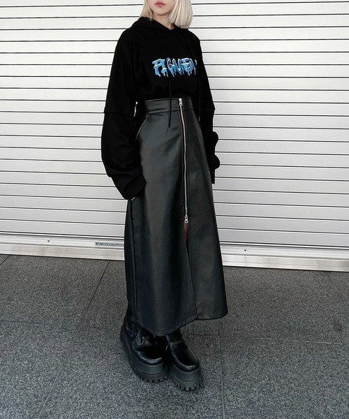 Figments（フィグメンツ）の「フェイクレイヤードフードロンＴ（Tシャツ/カットソー・レディース・ブルー/杢グレー/ブラック・SMALL/MEDIUM）」の4枚目の写真