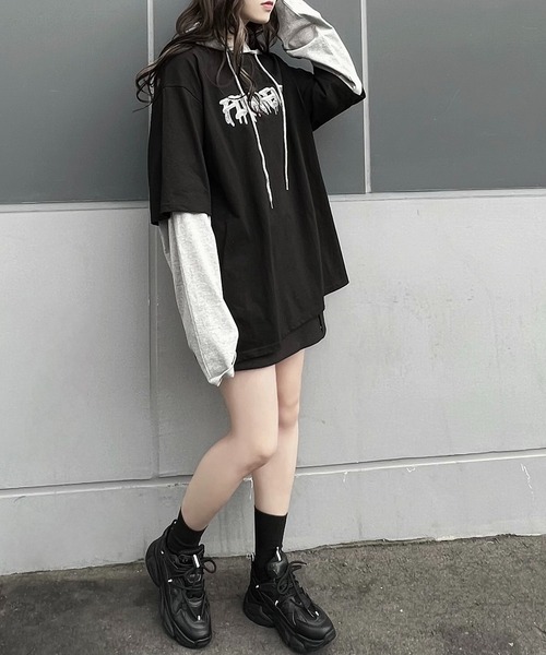 Figments（フィグメンツ）の「フェイクレイヤードフードロンＴ（Tシャツ/カットソー・レディース・ブルー/杢グレー/ブラック・SMALL/MEDIUM）」の8枚目の写真