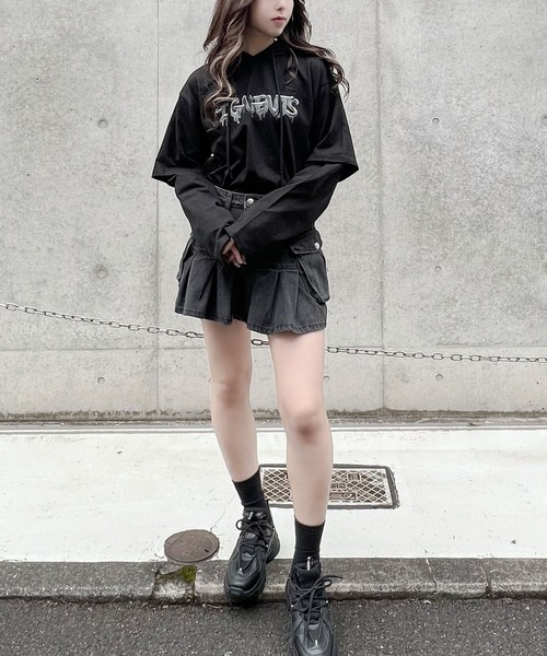 Figments（フィグメンツ）の「フェイクレイヤードフードロンＴ（Tシャツ/カットソー・レディース・ブルー/杢グレー/ブラック・SMALL/MEDIUM）」の10枚目の写真