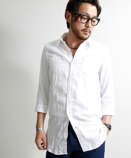 WEGO（ウィゴー）の「WEGO/ロング丈ロールアップ8分袖シャツ（シャツ/ブラウス・メンズ・ホワイト/その他1/ブラック系その他・LARGE/MEDIUM）」の2枚目の写真