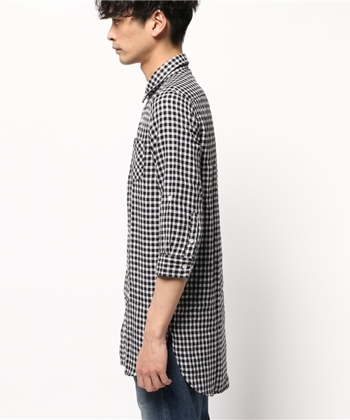 WEGO（ウィゴー）の「WEGO/ロング丈ロールアップ8分袖シャツ（シャツ/ブラウス・メンズ・ホワイト/その他1/ブラック系その他・LARGE/MEDIUM）」の5枚目の写真