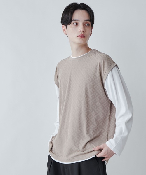 LUCY(ルーシー)の「LUCY/レイヤード ジャガードベストロンT(Tシャツ/カットソー・メンズ・ベージュ系その他2/ブラック系その他2/ブラック系その他・MEDIUM/LARGE)」の3枚目の写真