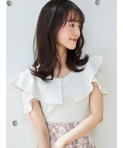 MERCURYDUO(マーキュリーデュオ)の「2WAYオープンショルダーラッフルニット(ニット/セーター・レディース・オフホワイト/ベビーピンク/ブラック/チャコールグレー/パープル・FREE)」の13枚目の写真