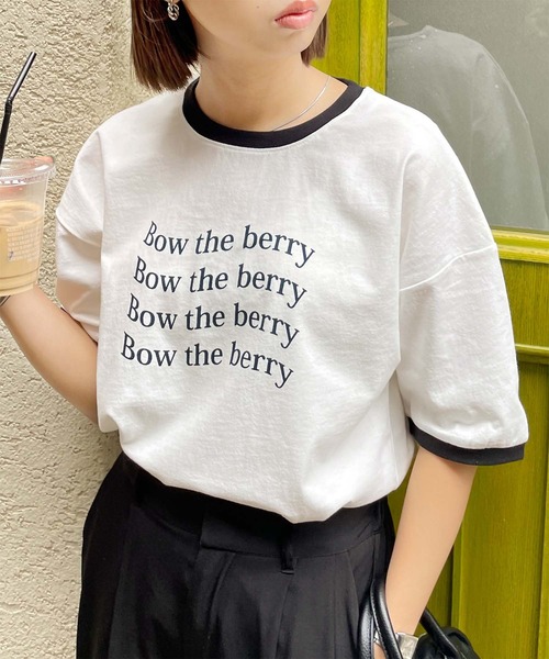 Chillfar（チルファー）の「リンガーロゴTシャツ（Tシャツ/カットソー・レディース・オートミール/グレー系1/ベージュ系2/アイボリー系1/グリーン系/ホワイト系/ホワイト系1/ホワイト系2/ホワイト×ブラック/杢グレー/グレー系/ベージュ系1/ベージュ系3/アイボリー系/グリーン系1/クリーム・FREE）」の4枚目の写真