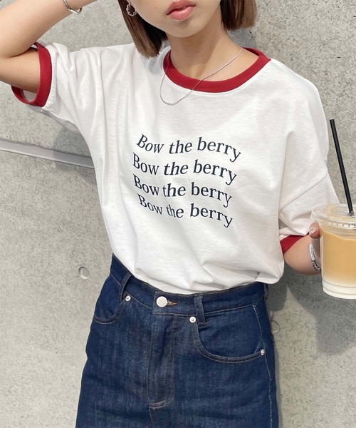 Chillfar（チルファー）の「リンガーロゴTシャツ（Tシャツ/カットソー・レディース・オートミール/グレー系1/ベージュ系2/アイボリー系1/グリーン系/ホワイト系/ホワイト系1/ホワイト系2/ホワイト×ブラック/杢グレー/グレー系/ベージュ系1/ベージュ系3/アイボリー系/グリーン系1/クリーム・FREE）」の5枚目の写真