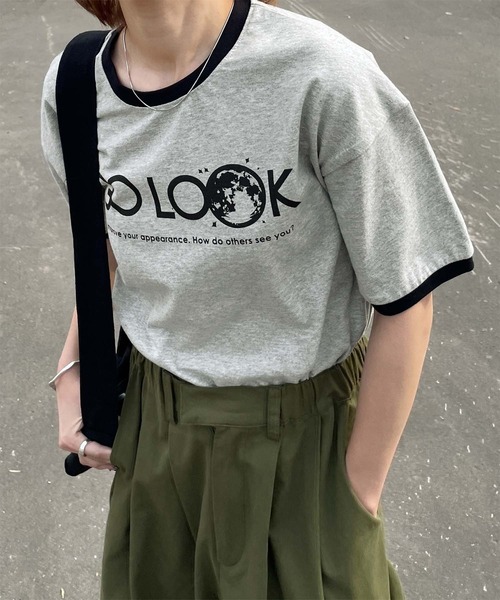 Chillfar（チルファー）の「リンガーロゴTシャツ（Tシャツ/カットソー・レディース・オートミール/グレー系1/ベージュ系2/アイボリー系1/グリーン系/ホワイト系/ホワイト系1/ホワイト系2/ホワイト×ブラック/杢グレー/グレー系/ベージュ系1/ベージュ系3/アイボリー系/グリーン系1/クリーム・FREE）」の8枚目の写真