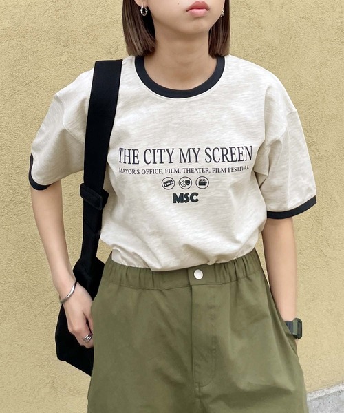 Chillfar（チルファー）の「リンガーロゴTシャツ（Tシャツ/カットソー・レディース・オートミール/グレー系1/ベージュ系2/アイボリー系1/グリーン系/ホワイト系/ホワイト系1/ホワイト系2/ホワイト×ブラック/杢グレー/グレー系/ベージュ系1/ベージュ系3/アイボリー系/グリーン系1/クリーム・FREE）」の13枚目の写真