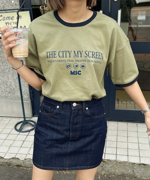 Chillfar（チルファー）の「リンガーロゴTシャツ（Tシャツ/カットソー・レディース・オートミール/グレー系1/ベージュ系2/アイボリー系1/グリーン系/ホワイト系/ホワイト系1/ホワイト系2/ホワイト×ブラック/杢グレー/グレー系/ベージュ系1/ベージュ系3/アイボリー系/グリーン系1/クリーム・FREE）」の15枚目の写真