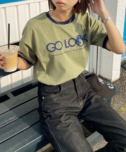 Chillfar（チルファー）の「リンガーロゴTシャツ（Tシャツ/カットソー・レディース・オートミール/グレー系1/ベージュ系2/アイボリー系1/グリーン系/ホワイト系/ホワイト系1/ホワイト系2/ホワイト×ブラック/杢グレー/グレー系/ベージュ系1/ベージュ系3/アイボリー系/グリーン系1/クリーム・FREE）」の16枚目の写真