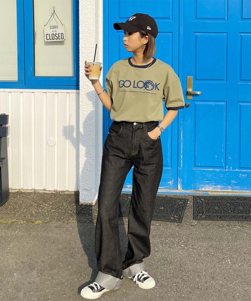 Chillfar（チルファー）の「リンガーロゴTシャツ（Tシャツ/カットソー・レディース・オートミール/グレー系1/ベージュ系2/アイボリー系1/グリーン系/ホワイト系/ホワイト系1/ホワイト系2/ホワイト×ブラック/杢グレー/グレー系/ベージュ系1/ベージュ系3/アイボリー系/グリーン系1/クリーム・FREE）」の18枚目の写真