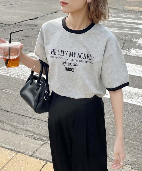Chillfar（チルファー）の「リンガーロゴTシャツ（Tシャツ/カットソー・レディース・オートミール/グレー系1/ベージュ系2/アイボリー系1/グリーン系/ホワイト系/ホワイト系1/ホワイト系2/ホワイト×ブラック/杢グレー/グレー系/ベージュ系1/ベージュ系3/アイボリー系/グリーン系1/クリーム・FREE）」の19枚目の写真
