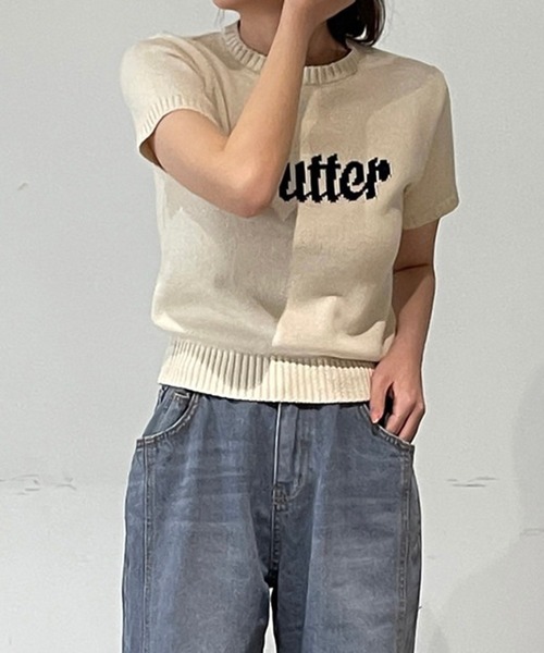 Girly Doll(ガーリードール)の「ロゴが映え◎ハーフスリーブサマーニットトップス(ニット/セーター・レディース・ベージュ/ネイビー・F)」の8枚目の写真