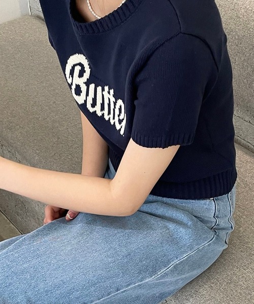 Girly Doll(ガーリードール)の「ロゴが映え◎ハーフスリーブサマーニットトップス(ニット/セーター・レディース・ベージュ/ネイビー・F)」の14枚目の写真