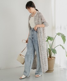 ジャガード小花柄シャツワンピース