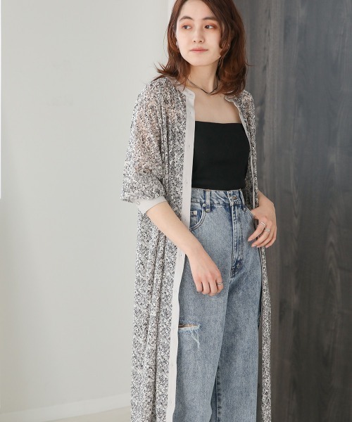 Bab(バブ)の「ジャガード小花柄シャツワンピース(ワンピース・レディース・ベージュ/ライトグレー・M)」の19枚目の写真