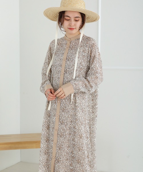 Bab(バブ)の「ジャガード小花柄シャツワンピース(ワンピース・レディース・ベージュ/ライトグレー・M)」の14枚目の写真