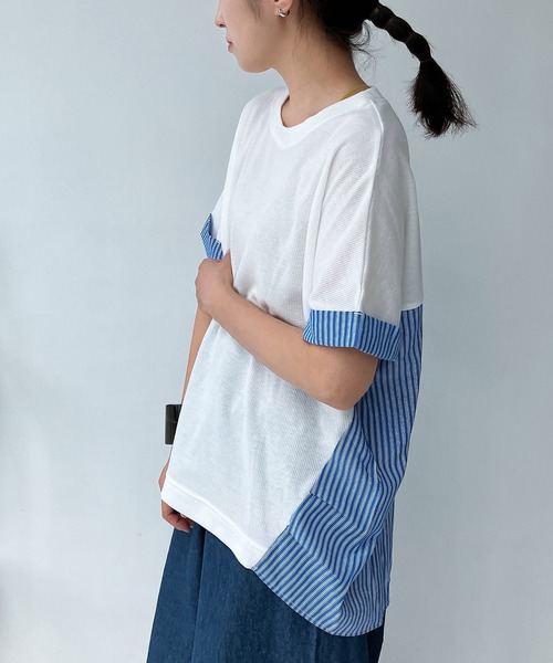 AS KNOW AS plus(アズノゥアズプラス)の「○切替ワッフル半袖プルオーバー(Tシャツ/カットソー・レディース・ブルー/ホワイト/ブラック/ダークグリーン/ベージュ/ブラック系/ベージュ系/ダークグリーン系/ホワイト系/ベージュ系1/ホワイト系1/ダークグリーン系1/ベージュ系2/ホワイト系3/ベージュ系3/グレー系/ホワイト系4・FREE)」の3枚目の写真