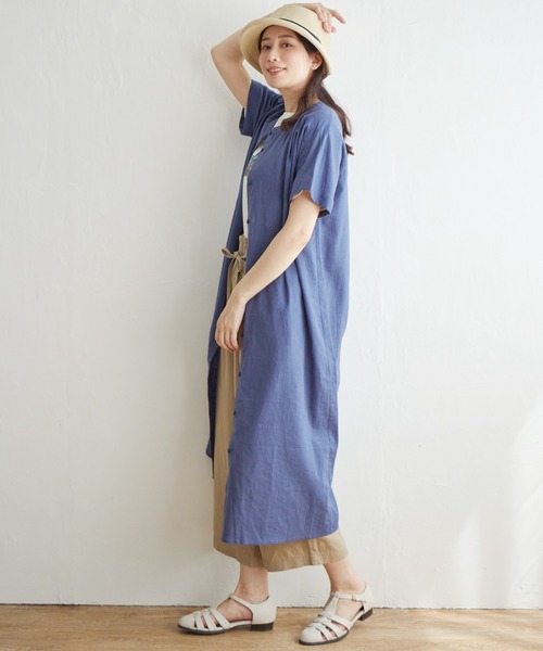 ikka（イッカ）の「【親子コーデ】レーヨン麻半袖2WAYワンピース（ワンピース・レディース・チャコールグレー/ベージュ/ブルー・M/L）」の4枚目の写真