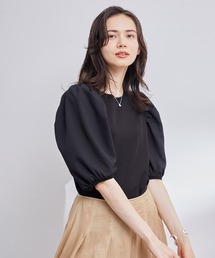 ROPE' | 【洗える】シフォンコンビギャザーパフスリーブカットソー(Tシャツ/カットソー)