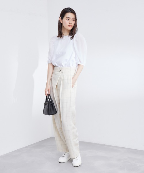 ROPE'（ロペ）の「【洗える】シフォンコンビギャザーパフスリーブカットソー（Tシャツ/カットソー・レディース・ホワイト/ブラック・38）」の5枚目の写真