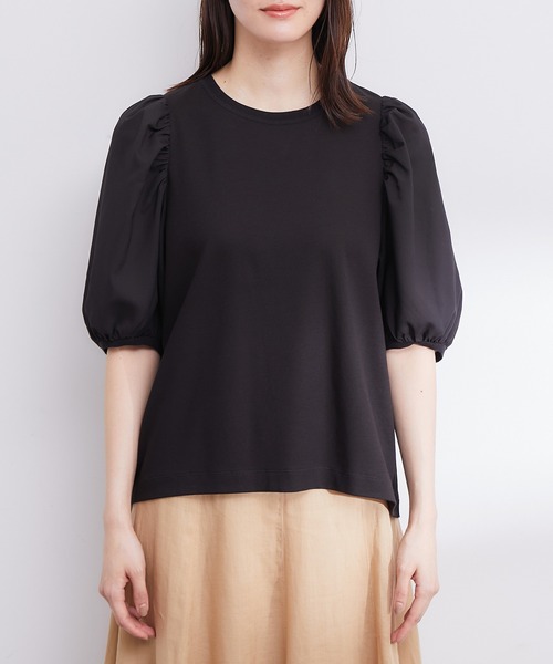 ROPE'（ロペ）の「【洗える】シフォンコンビギャザーパフスリーブカットソー（Tシャツ/カットソー・レディース・ホワイト/ブラック・38）」の3枚目の写真