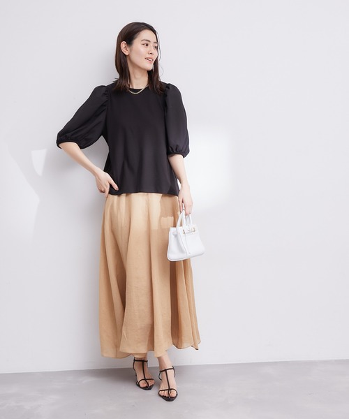 ROPE'（ロペ）の「【洗える】シフォンコンビギャザーパフスリーブカットソー（Tシャツ/カットソー・レディース・ホワイト/ブラック・38）」の4枚目の写真