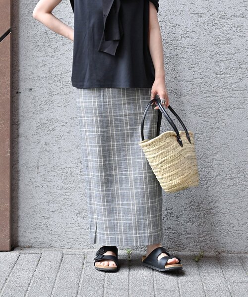 B.C STOCK(ベーセーストック)の「リネンライク チェック ムジタイトスカート(スカート・レディース・ダークブルー/グリーン/レッド/モスグリーン・FREE)」の3枚目の写真