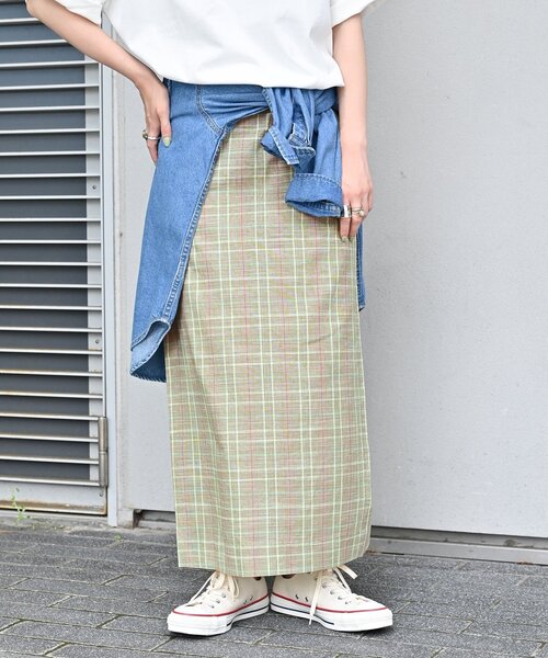 B.C STOCK(ベーセーストック)の「リネンライク チェック ムジタイトスカート(スカート・レディース・ダークブルー/グリーン/レッド/モスグリーン・FREE)」の8枚目の写真