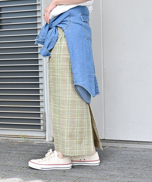 B.C STOCK(ベーセーストック)の「リネンライク チェック ムジタイトスカート(スカート・レディース・ダークブルー/グリーン/レッド/モスグリーン・FREE)」の10枚目の写真