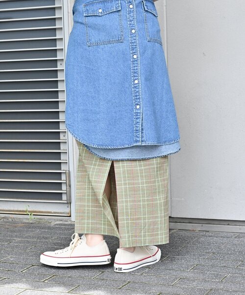 B.C STOCK(ベーセーストック)の「リネンライク チェック ムジタイトスカート(スカート・レディース・ダークブルー/グリーン/レッド/モスグリーン・FREE)」の11枚目の写真