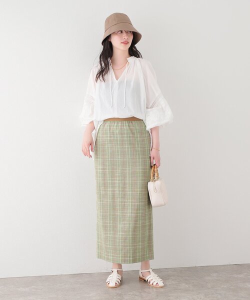 B.C STOCK(ベーセーストック)の「リネンライク チェック ムジタイトスカート(スカート・レディース・ダークブルー/グリーン/レッド/モスグリーン・FREE)」の13枚目の写真