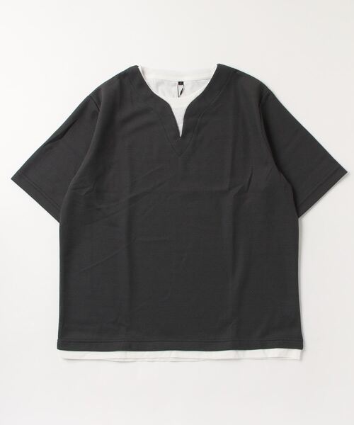 ARCADE(アーケード)の「サラっとキーネックフェイクレイヤード オーバーサイズ 半袖カットソー(Tシャツ/カットソー・メンズ・グリーン/ブラック/チャコールグレー/ベージュ・M/L/LL)」の13枚目の写真