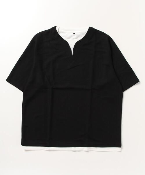ARCADE(アーケード)の「サラっとキーネックフェイクレイヤード オーバーサイズ 半袖カットソー(Tシャツ/カットソー・メンズ・グリーン/ブラック/チャコールグレー/ベージュ・M/L/LL)」の12枚目の写真