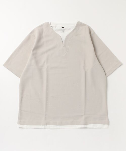 ARCADE(アーケード)の「サラっとキーネックフェイクレイヤード オーバーサイズ 半袖カットソー(Tシャツ/カットソー・メンズ・グリーン/ブラック/チャコールグレー/ベージュ・M/L/LL)」の15枚目の写真