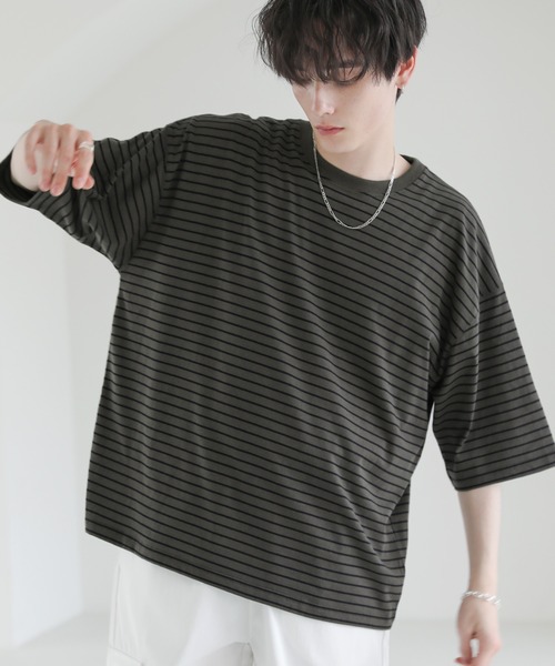ASTRONOMY(アストロノミー)の「ビッグシルエット無地&ボーダー半袖Tシャツ(Tシャツ/カットソー・メンズ・グレー系/グレー/ブラック/ホワイト×ブラック/ホワイト系/ブラウン系/ホワイト/ブラック×ホワイト/ネイビー×ホワイト・L/XL/M)」の7枚目の写真