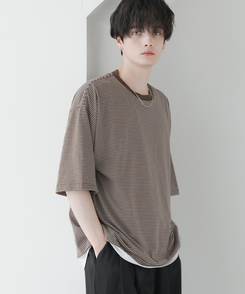ASTRONOMY(アストロノミー)の「ビッグシルエット無地&ボーダー半袖Tシャツ(Tシャツ/カットソー・メンズ・グレー系/グレー/ブラック/ホワイト×ブラック/ホワイト系/ブラウン系/ホワイト/ブラック×ホワイト/ネイビー×ホワイト・L/XL/M)」の8枚目の写真