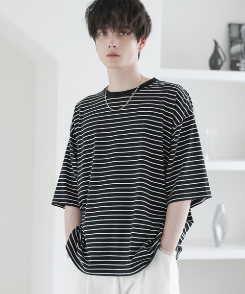 ASTRONOMY(アストロノミー)の「ビッグシルエット無地&ボーダー半袖Tシャツ(Tシャツ/カットソー・メンズ・グレー系/グレー/ブラック/ホワイト×ブラック/ホワイト系/ブラウン系/ホワイト/ブラック×ホワイト/ネイビー×ホワイト・L/XL/M)」の6枚目の写真