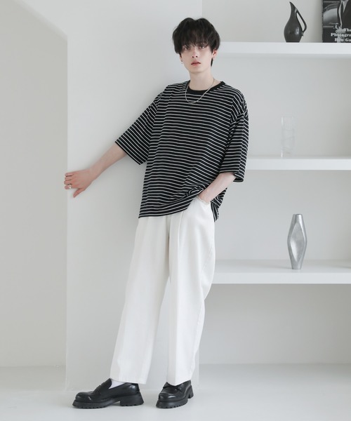 ASTRONOMY(アストロノミー)の「ビッグシルエット無地&ボーダー半袖Tシャツ(Tシャツ/カットソー・メンズ・グレー系/グレー/ブラック/ホワイト×ブラック/ホワイト系/ブラウン系/ホワイト/ブラック×ホワイト/ネイビー×ホワイト・L/XL/M)」の18枚目の写真