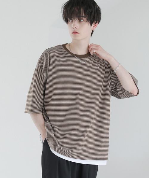 ASTRONOMY(アストロノミー)の「ビッグシルエット無地&ボーダー半袖Tシャツ(Tシャツ/カットソー・メンズ・グレー系/グレー/ブラック/ホワイト×ブラック/ホワイト系/ブラウン系/ホワイト/ブラック×ホワイト/ネイビー×ホワイト・L/XL/M)」の20枚目の写真