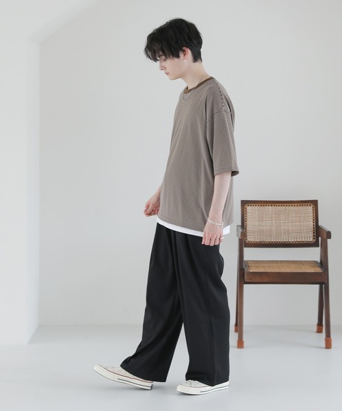 ASTRONOMY(アストロノミー)の「ビッグシルエット無地&ボーダー半袖Tシャツ(Tシャツ/カットソー・メンズ・グレー系/グレー/ブラック/ホワイト×ブラック/ホワイト系/ブラウン系/ホワイト/ブラック×ホワイト/ネイビー×ホワイト・L/XL/M)」の14枚目の写真