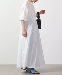 lil nina コットンボイル 　シャーリングシャツワンピース