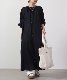 lil nina コットンボイル 　シャーリングシャツワンピース