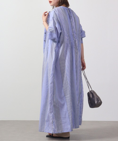 lil nina コットンボイル シャーリングシャツワンピース（シャツ