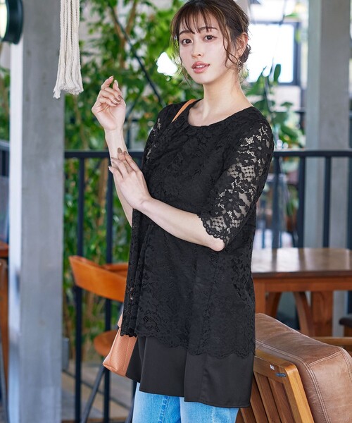 【セール】【洗える】スカラップレースチュニックブラウス（シャツ/ブラウス）｜Tiaclasse（ティアクラッセ）