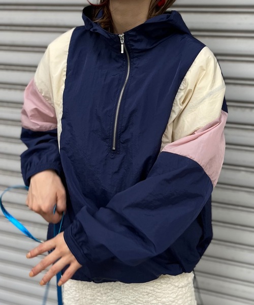 配色ナイロンハーフジップアノラックブルゾン （JEANASIS