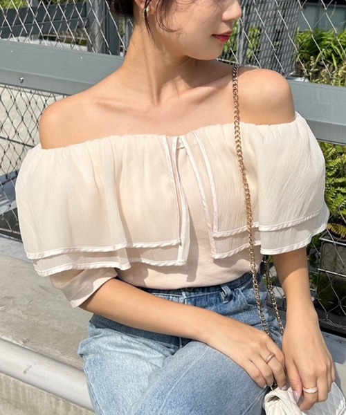 one after another NICE CLAUP(ワンアフターアナザーナイスクラップ)の「2wayフリルテレコトップス(Tシャツ/カットソー・レディース・杢グレー/アイボリー/ブラック・FREE)」の2枚目の写真