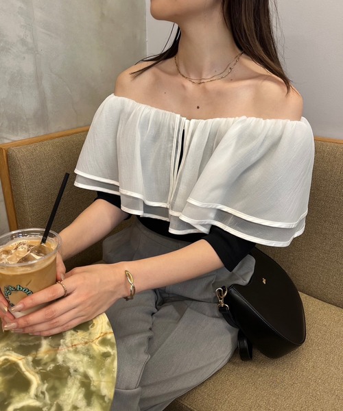 one after another NICE CLAUP(ワンアフターアナザーナイスクラップ)の「2wayフリルテレコトップス(Tシャツ/カットソー・レディース・杢グレー/アイボリー/ブラック・FREE)」の3枚目の写真