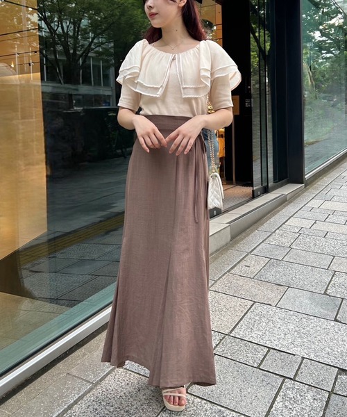 one after another NICE CLAUP(ワンアフターアナザーナイスクラップ)の「2wayフリルテレコトップス(Tシャツ/カットソー・レディース・杢グレー/アイボリー/ブラック・FREE)」の4枚目の写真