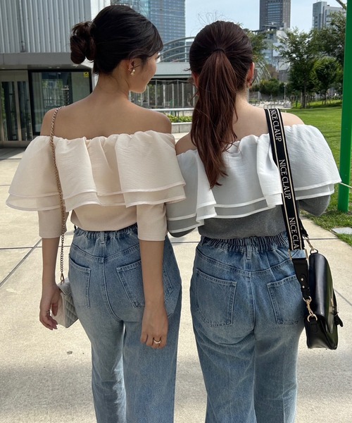 one after another NICE CLAUP(ワンアフターアナザーナイスクラップ)の「2wayフリルテレコトップス(Tシャツ/カットソー・レディース・杢グレー/アイボリー/ブラック・FREE)」の22枚目の写真